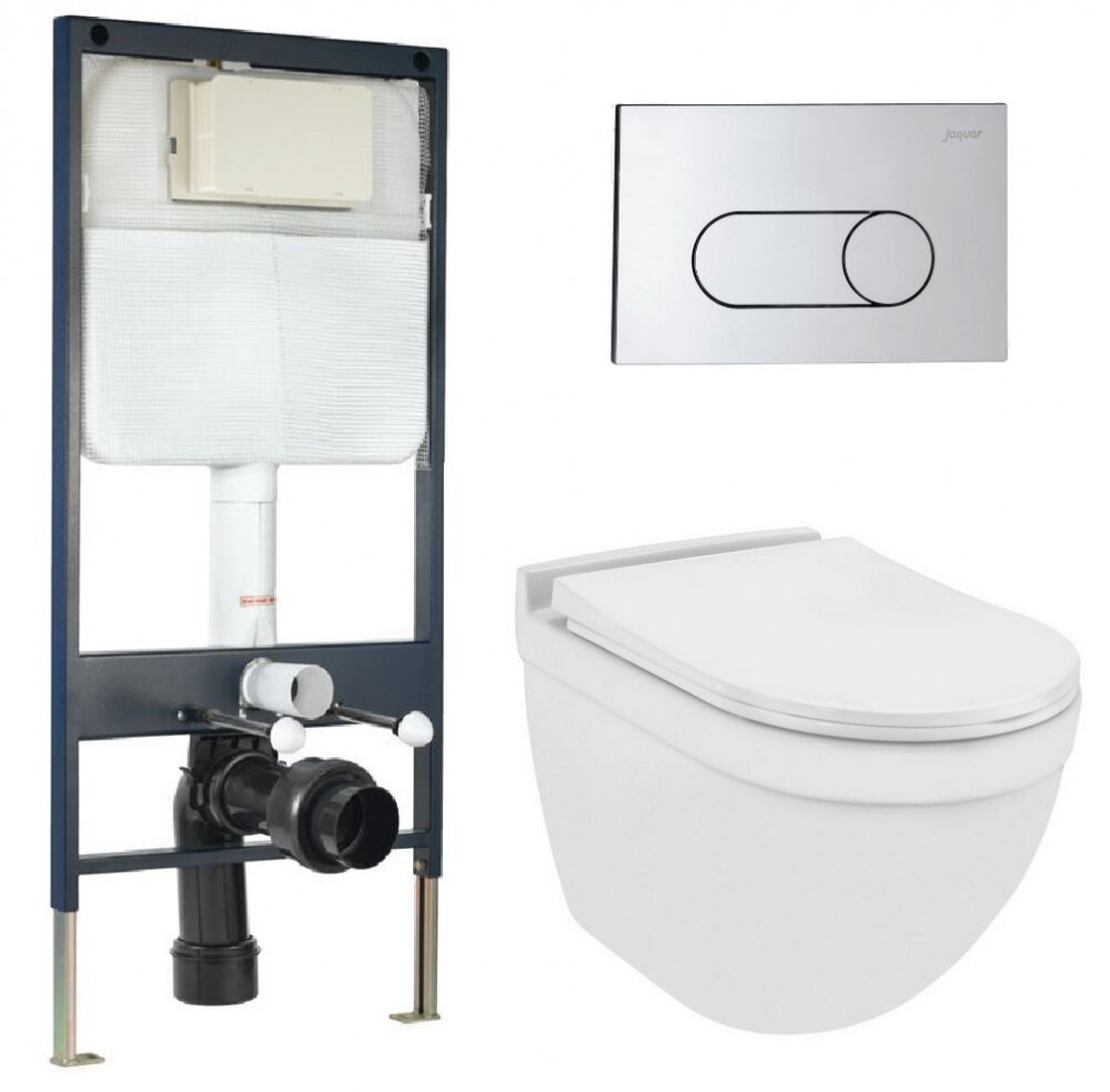 Изображение товара Комплект инсталляции Jaquar с унитазом и клавишей хром, безободковый Solo