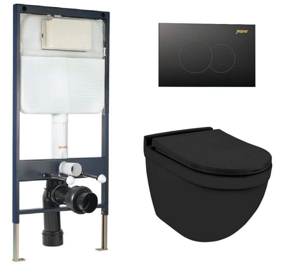 Изображение товара Инсталляция Jaquar с черным матовым подвесным безободковым унитазом Solo