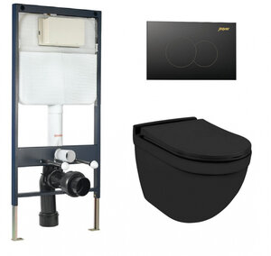 Изображение товара Инсталляция Jaquar Cistern, клавиша черный матовый, с унитазом Jaquar Solo JAQUAR-WC-SET-05, сиденье микролифт, черный матовый