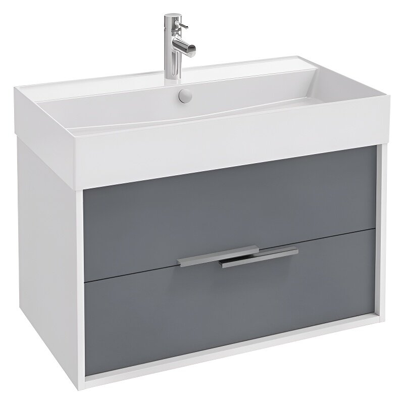 Изображение товара Тумба под раковину Jacob Delafon Vivienne EB1667-J5-J54, 80 см, корпус белый блестящий, фасад серый матовый, ручки хром