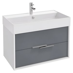 Изображение товара Тумба под раковину Jacob Delafon Vivienne EB1667-J5-J54, 80 см, корпус белый блестящий, фасад серый матовый, ручки хром