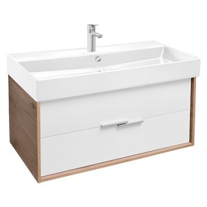 Изображение товара Тумба под раковину Jacob Delafon Vivienne EB1668-E75-J5, 100 см, корпус дуб давос натуральный, фасад белый блестящий, ручки хром