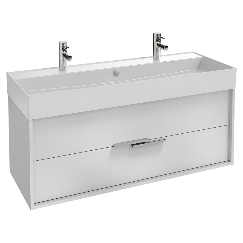 Изображение товара Тумба под раковину Jacob Delafon Vivienne 120 см, корпус белый блестящий, фасад белый блестящий, ручки хром, EB1669-J5-J5