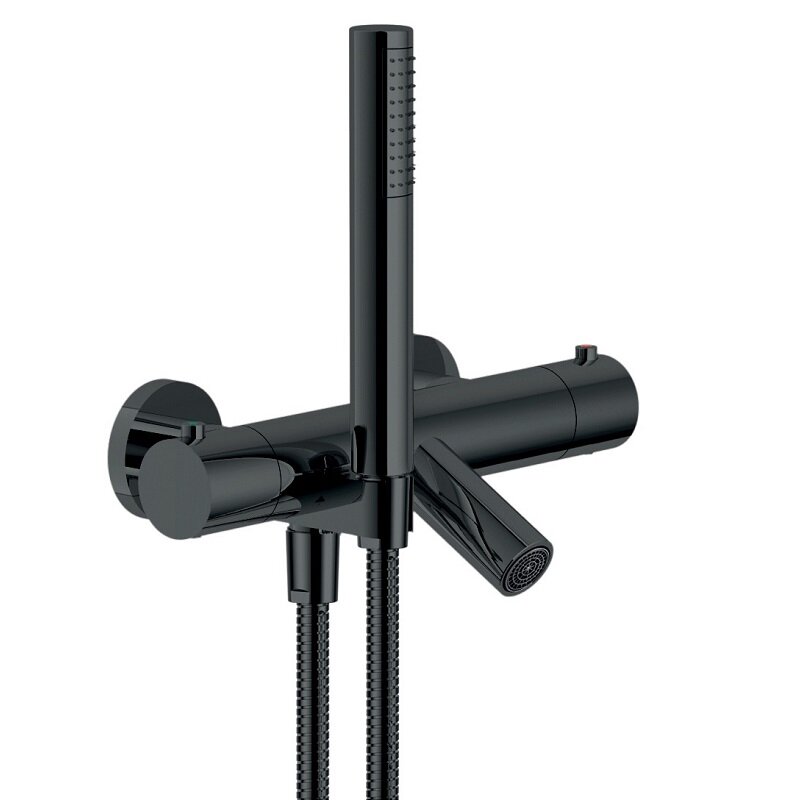 Изображение товара Смеситель Nobili Velis VE125010/2FLP для ванны и душа, с душевым гарнитуром, термостатический, Diamond smoke PVD, цвет черный глянцевый