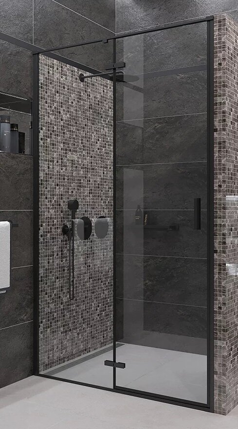 Изображение товара Душевая дверь Veconi Vianno 80 см распашная стекло прозрачное профиль черный матовый