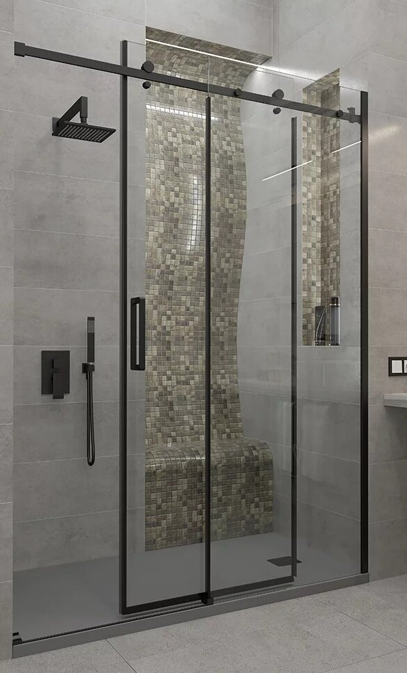 Изображение товара Душевая дверь Veconi Vianno 150 см раздвижная прозрачное стекло черный матовый профиль