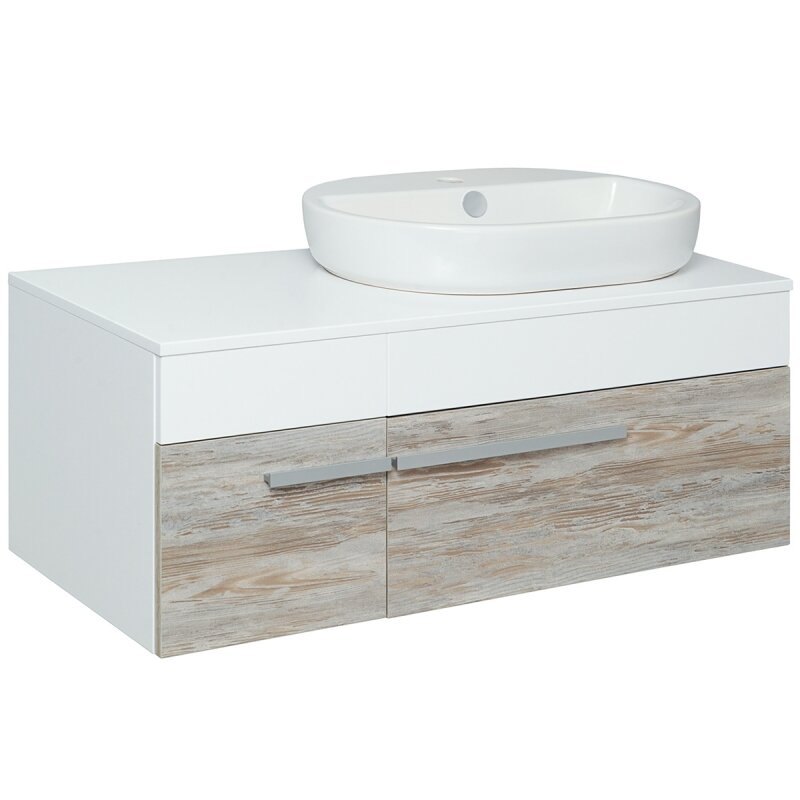 Изображение товара Тумба под раковину Runo Вудлайн 100, подвесная, белая/дуб скандинавский, 00-00001011