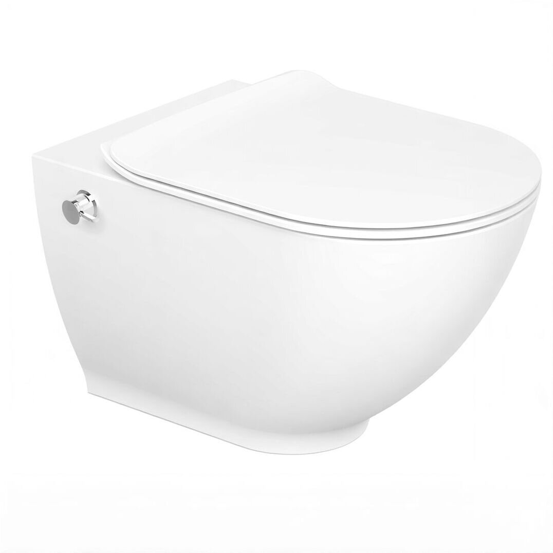 Изображение товара Подвесной безободковый унитаз BeWash Granville HRKA054H1VE0W5SZ0, со встроенным смесителем и функцией биде, крышка быстросъёмная микролифт, белый Изображение товара Подвесной безободковый унитаз BeWash Granville HRKA054H1VE0W5SZ0, со встроенным смесителем и функцией биде, крышка быстросъёмная микролифт, белый