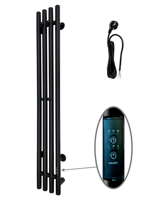 Изображение товара Электрический полотенцесушитель Тругор Вектор 120x20 см, черный, с таймером и правым подключением Изображение товара Электрический полотенцесушитель Тругор Вектор 120x20 см, черный, с таймером и правым подключением