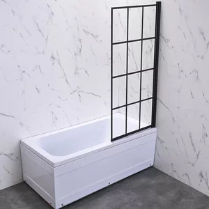 Изображение товара Шторка на ванну Veconi Palau 80 x 150 см распашная, стекло прозрачное с рисунком, профиль черный матовый, правая, PL77R-80-01-C6