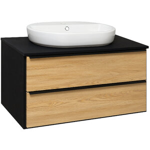 Изображение товара Тумба под раковину Runo Мальта 85, подвесная, дуб/черный, 00-00001099