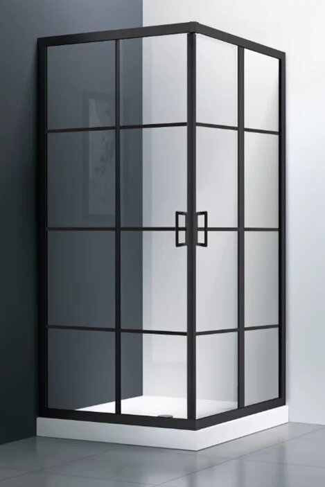 Изображение товара Душевой уголок Veconi Rovigo 100x100 см раздвижная дверь двойное стекло черный матовый профиль