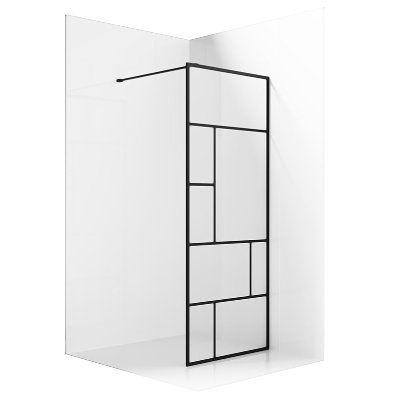 Изображение товара Душевая стенка Ambassador Walk-in 110 х 200 см стекло прозрачное с рисунком черный профиль