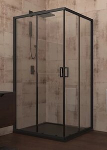 Изображение товара Душевой уголок Veconi Rovigo 80 x 80 см, дверь раздвижная, стекло прозрачное, профиль черный матовый, RV13-80-01-C5