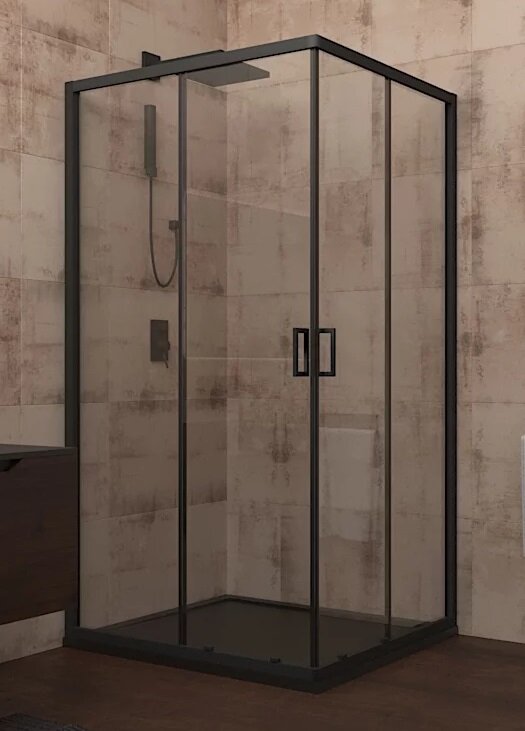 Изображение товара Душевой уголок Veconi Rovigo 80x80 см раздвижной стекло черный профиль