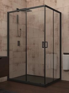 Изображение товара Душевой уголок Veconi Rovigo 120 x 90 см, дверь раздвижная, стекло прозрачное, профиль черный матовый, RV14-12090-01-C5