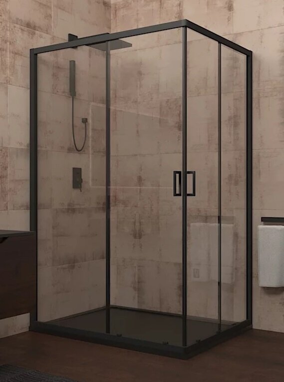 Изображение товара Душевой уголок Veconi Rovigo 120 x 90 см, дверь раздвижная, стекло прозрачное, профиль черный матовый, RV14-12090-01-C5 Изображение товара Душевой уголок Veconi Rovigo 120 x 90 см, дверь раздвижная, стекло прозрачное, профиль черный матовый, RV14-12090-01-C5