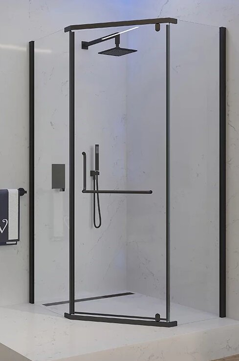 Изображение товара Душевой уголок Veconi Rovigo 90x90 см распашная стекло прозрачное черный матовый профиль