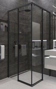 Изображение товара Душевой уголок Veconi Rovigo 100 x 100 см, дверь раздвижная, стекло прозрачное, профиль черный матовый, RV47B-100-01-C4