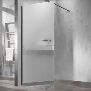 Изображение товара Душевая стенка Vincea Walk-In 80 см со свободным входом, стекло зеркальное, профиль воронёная сталь, gunmetal, VSW-1H800MRGM