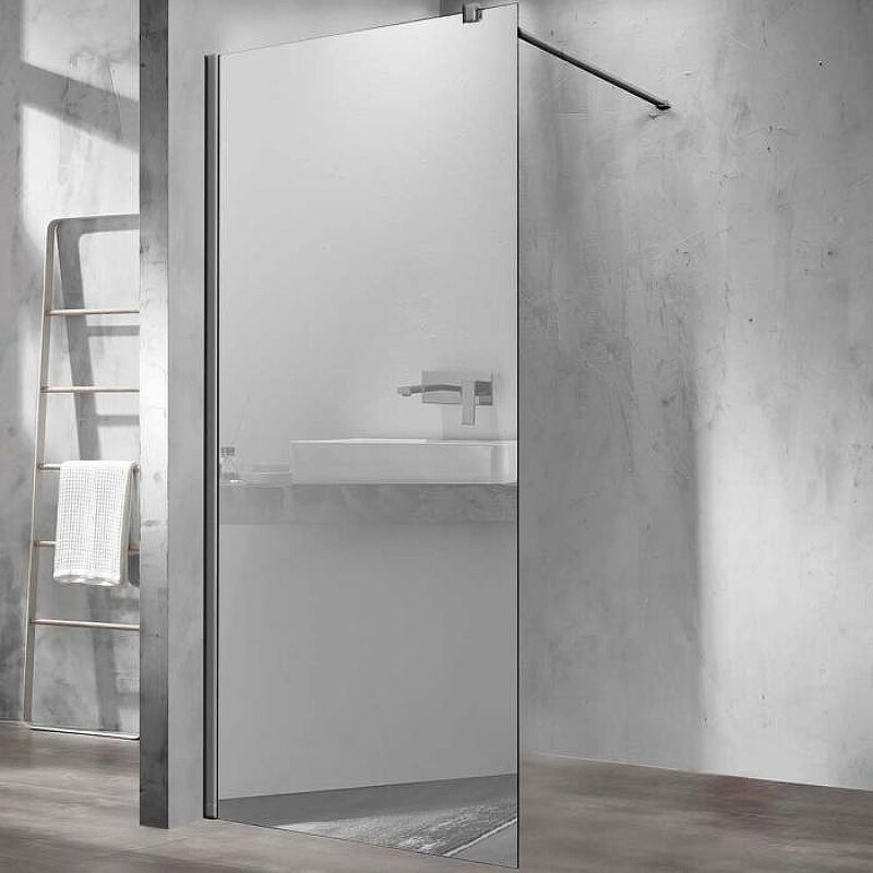 Изображение товара Душевая стенка Vincea Walk-In 90 см со свободным входом, стекло зеркальное, профиль воронёная сталь, gunmetal, VSW-1H900MRGM