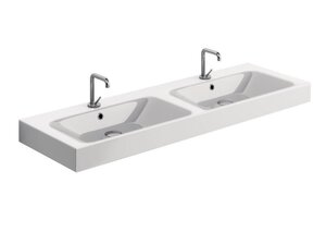 Изображение товара Раковина двойная Kerasan Cento 353601*1, 140 см, подвесная, керамика, по 1 отверстию для смесителя у каждой чаши, белая