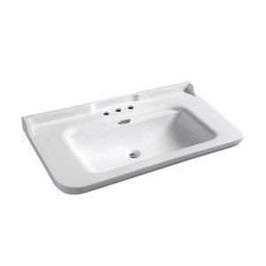 Изображение товара Раковина керамическая Kerasan Waldorf 4144K1bi/cr*3, 120 см, 3 отверстия под смеситель, белая, заглушка хром