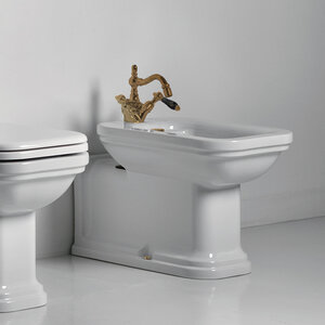 Изображение товара Биде напольное Kerasan Waldorf 4120K3bi/br*1 удлиненное белое с бронзовой заглушкой