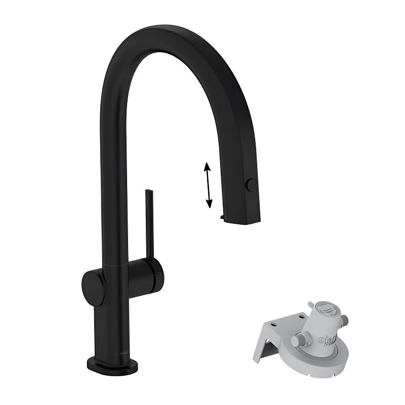 Изображение товара Смеситель для кухонной мойки Hansgrohe Aqittura, 76803670, с вытяжным изливом, с подключением к фильтру, черный матовый
