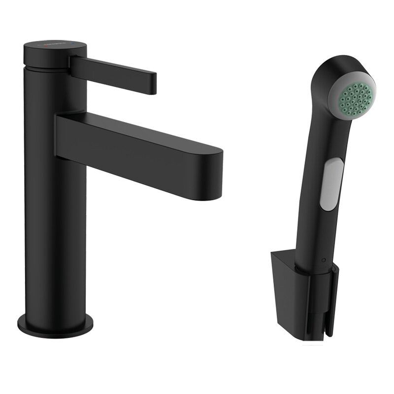 Изображение товара Смеситель для раковины Hansgrohe Finoris, 76210670, с гигиеническим душем и донным клапаном Push-Open, черный матовый Изображение товара Смеситель для раковины Hansgrohe Finoris, 76210670, с гигиеническим душем и донным клапаном Push-Open, черный матовый