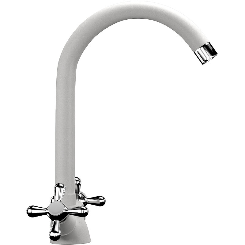 Изображение товара Смеситель для кухни Ulgran U-012 с высоким поворотным изливом и матовым белым цветом