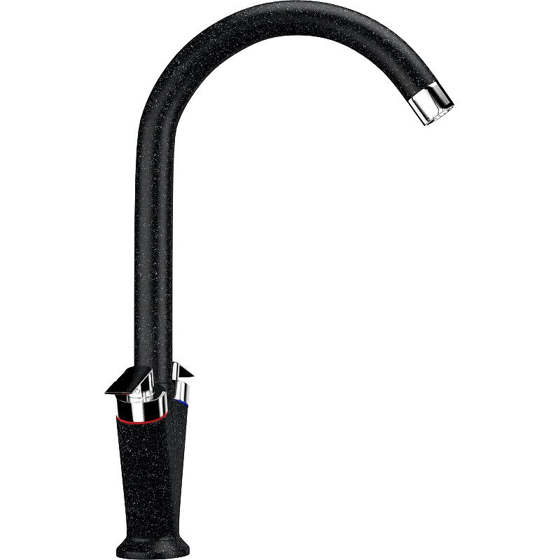 Изображение товара Стильный кухонный смеситель Ulgran U-011 черный матовый двухвентильный поворотный излив