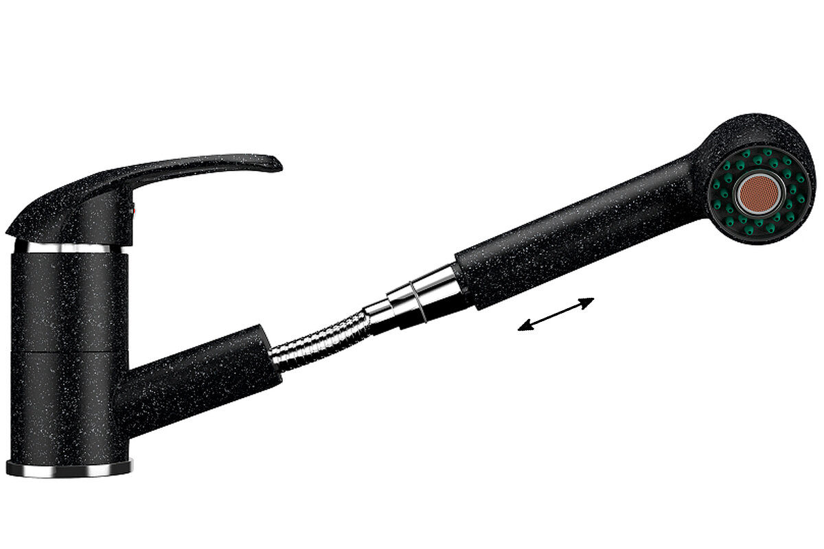 Изображение товара Смеситель для кухни Ulgran U-002 с выдвижным изливом и черным матовым покрытием