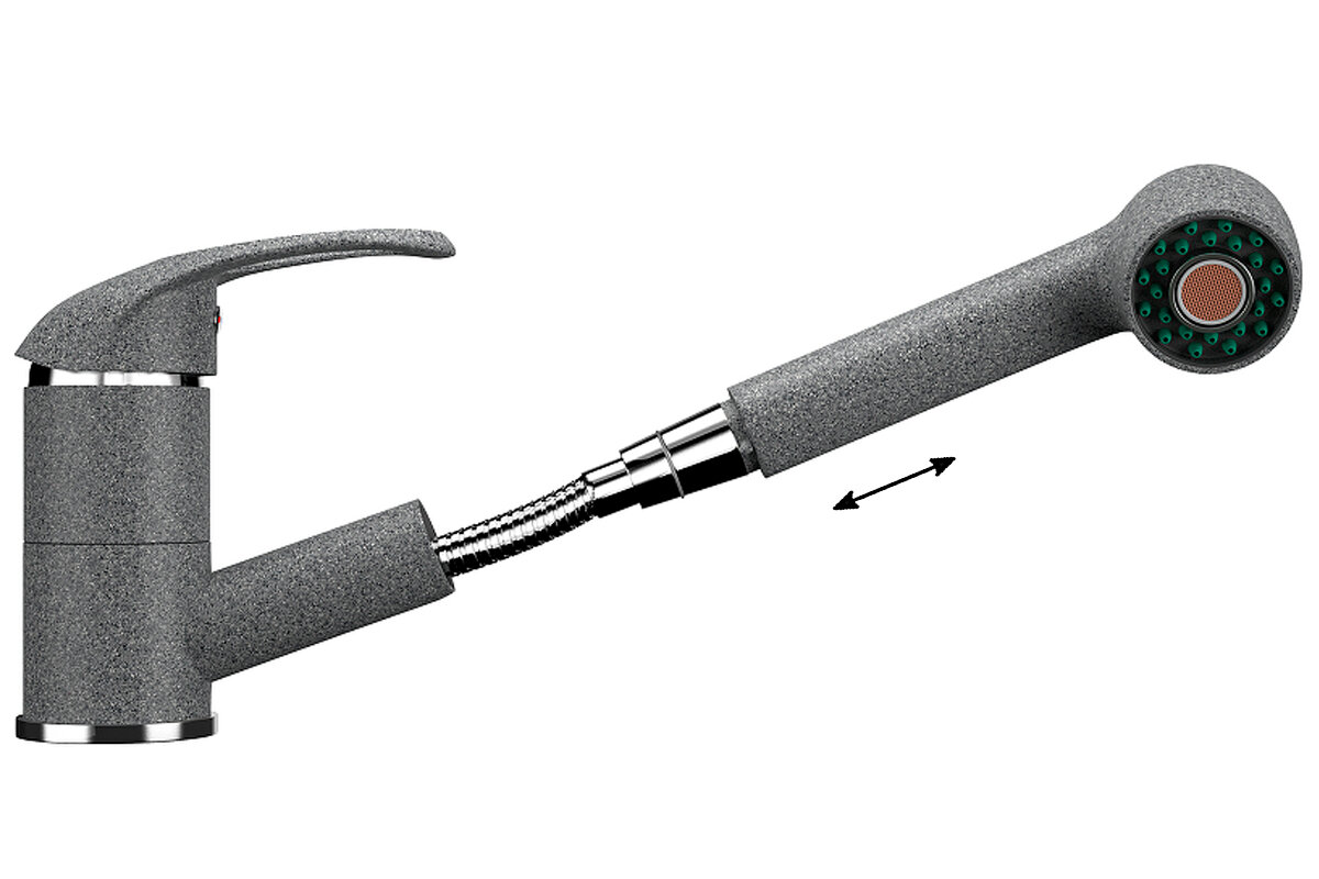 Изображение товара Смеситель для кухни Ulgran U-002 U-002-309, с выдвижным изливом, цвет темно-серый матовый Изображение товара Смеситель для кухни Ulgran U-002 U-002-309, с выдвижным изливом, цвет темно-серый матовый