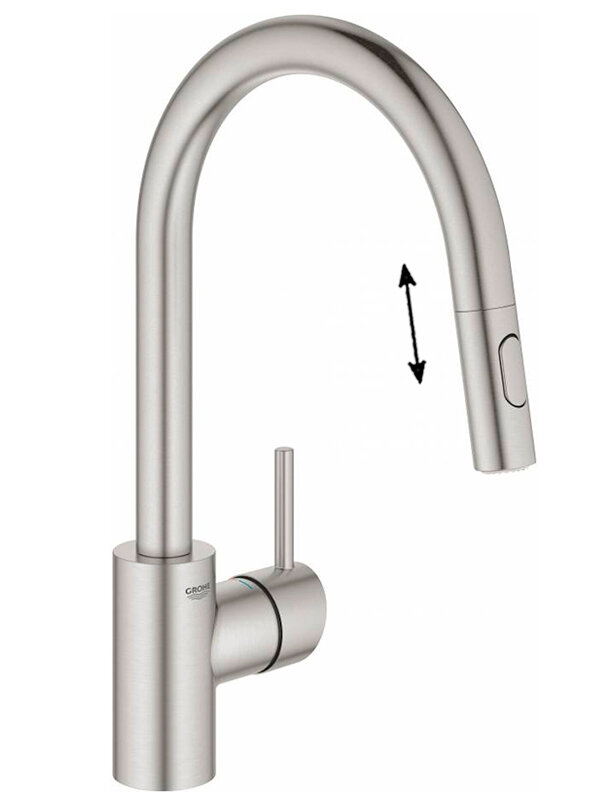 Изображение товара Смеситель для кухонной мойки Grohe Concetto 31483DC2 с вытяжным изливом и цветом супер сталь