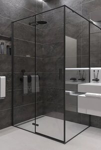 Изображение товара Душевой уголок Veconi Rovigo 100 x 90 см, дверь распашная, стекло прозрачное, профиль черный матовый, RV073B-10090-01-C4