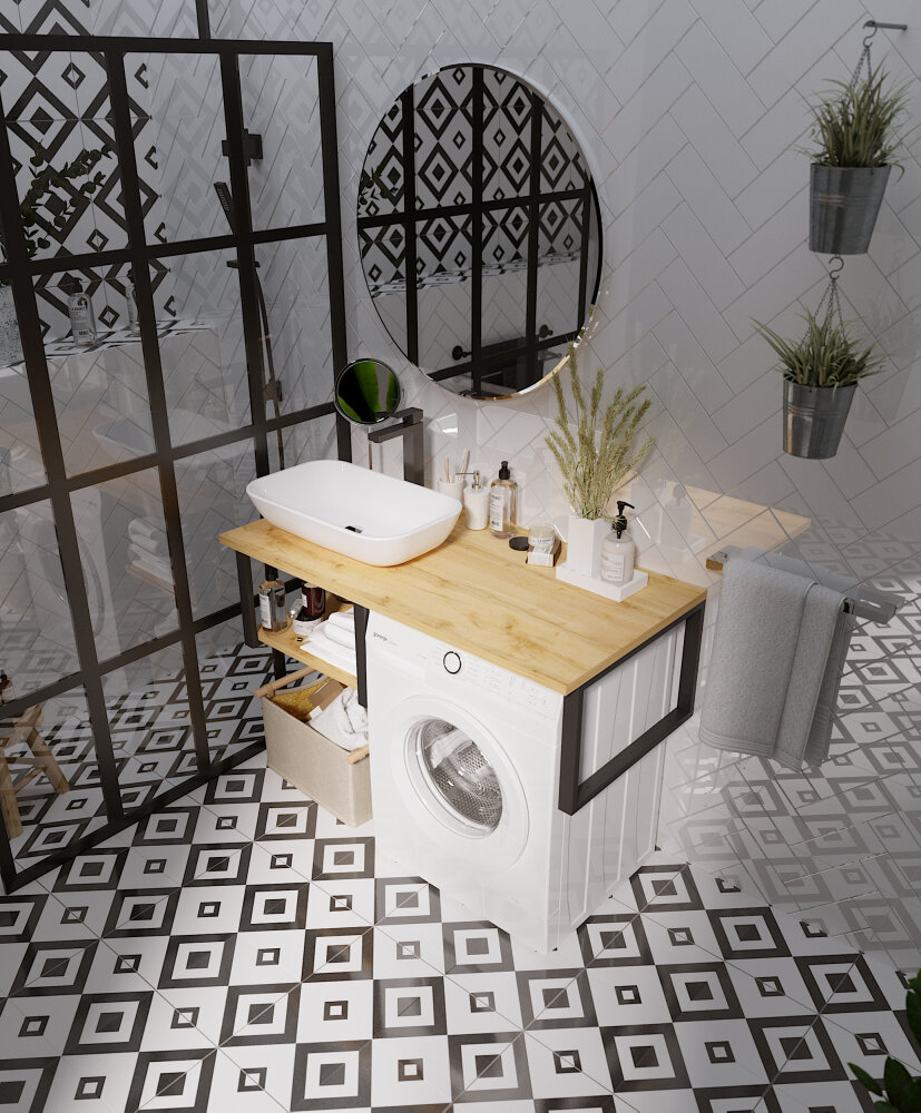Тумба под раковину 1Marka Grunge Loft 120, для стиральной машины, дуб ...