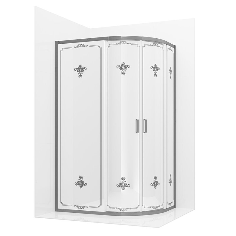 Изображение товара Душевой уголок Ambassador Royal 120x80 хром стекло белое с рисунком 6 мм