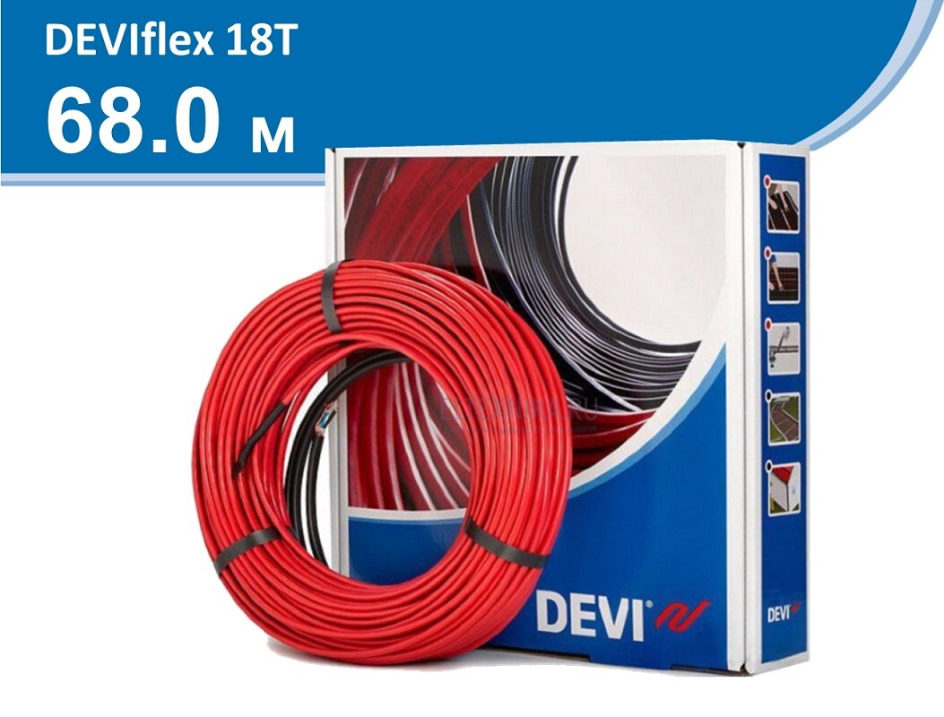 Изображение товара Теплый пол Деви Flex-18T 140F1245R, нагревательный кабель для пола 68 м, мощность 1220 Вт