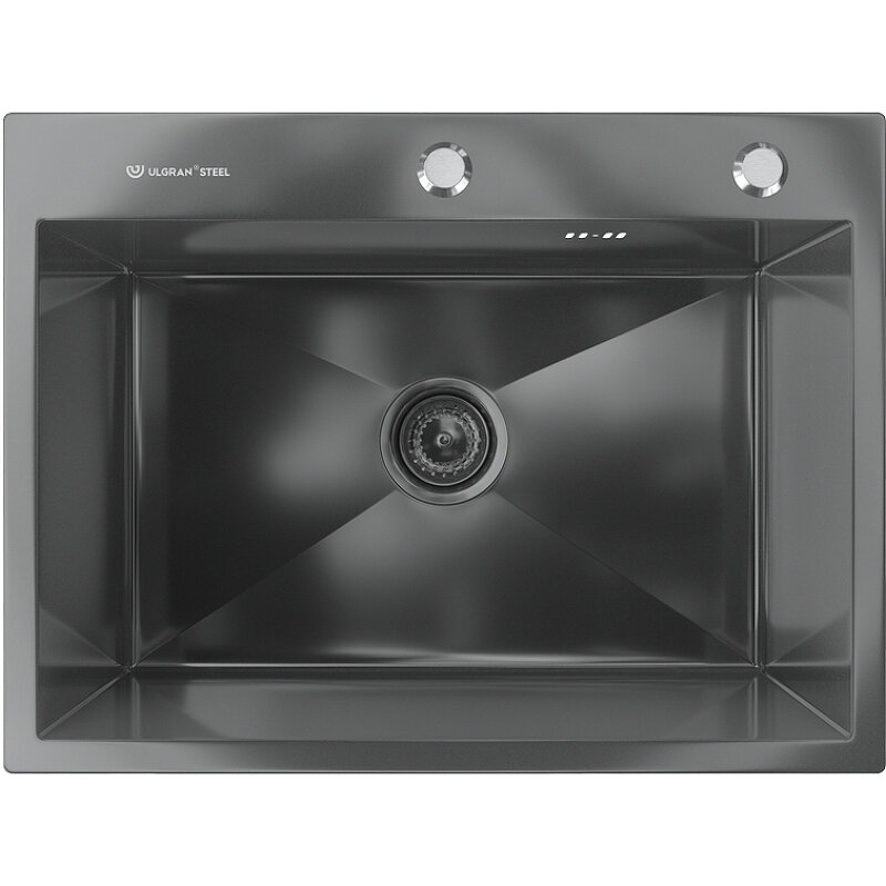 Изображение товара Кухонная мойка Ulgran US-600 60 см с дозатором и коландером черная брашированная сталь