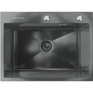 Изображение товара Мойка кухонная Ulgran US-600 US 600-002, 60 см, с дозатором и коландером, цвет черная брашированная сталь