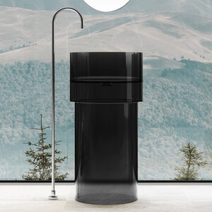 Изображение товара Раковина Abber Kristall AT2701Onyx, 45 х 45 см, напольная, слив в пол, прозрачная, черная