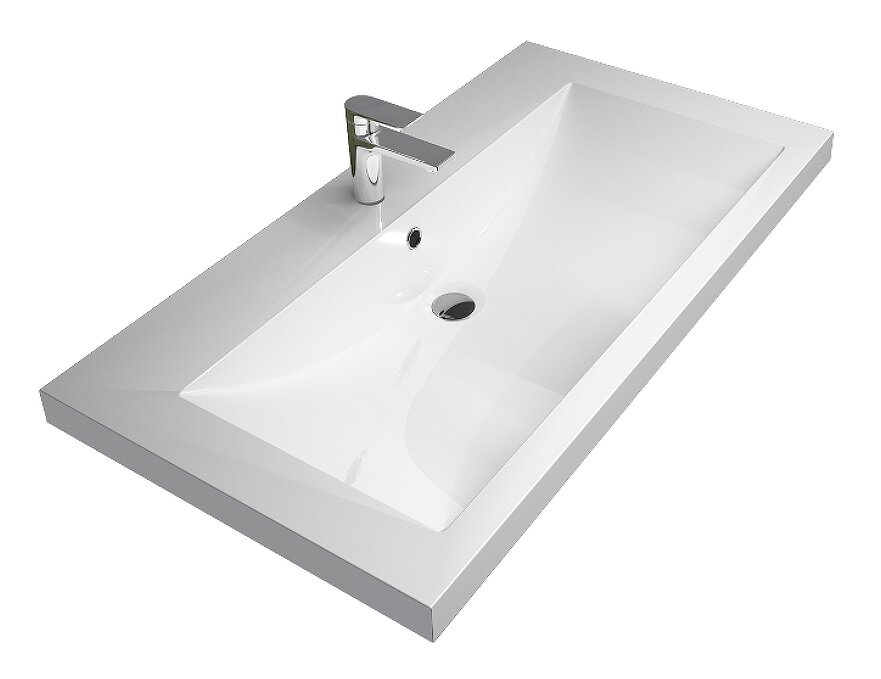 Изображение товара Раковина 1Marka Нота New 90 см белая встраиваемая прямоугольная с переливом