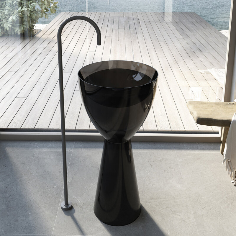 Изображение товара Раковина Abber Kristall AT2703Onyx, 45 х 45 см, напольная, слив в пол, прозрачная, черная