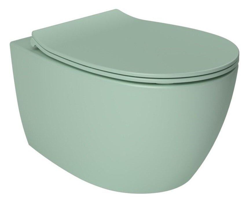 Изображение товара Подвесной безободковый унитаз Isvea Sentimenti Neo 10AR02010SV-2T/40D40542I-S, крышка микролифт, мятно-зеленый матовый