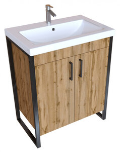 Изображение товара Тумба под раковину 1Marka Grunge Loft 70 см, напольная, дуб вотан, черный матовый, Ц0000008499