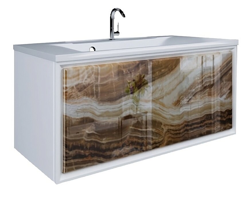 Изображение товара Тумба под раковину Marka One Seattle 90 см, подвесная, стекло, белый коричневый