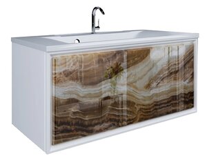 Изображение товара Тумба под раковину Marka One Seattle 90 см, подвесная, стекло, белый коричневый