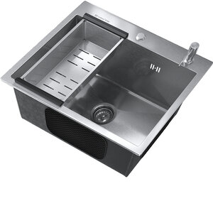 Изображение товара Мойка кухонная Ulgran US 500, 50 см, с  дозатором и коландером, цвет брашированная сталь, US 500-001