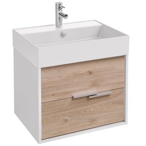 Изображение товара Тумба под раковину Jacob Delafon Vivienne 60 см, корпус белый блестящий, фасад дуб давос натуральный, ручки хром, EB1666-J5-E75